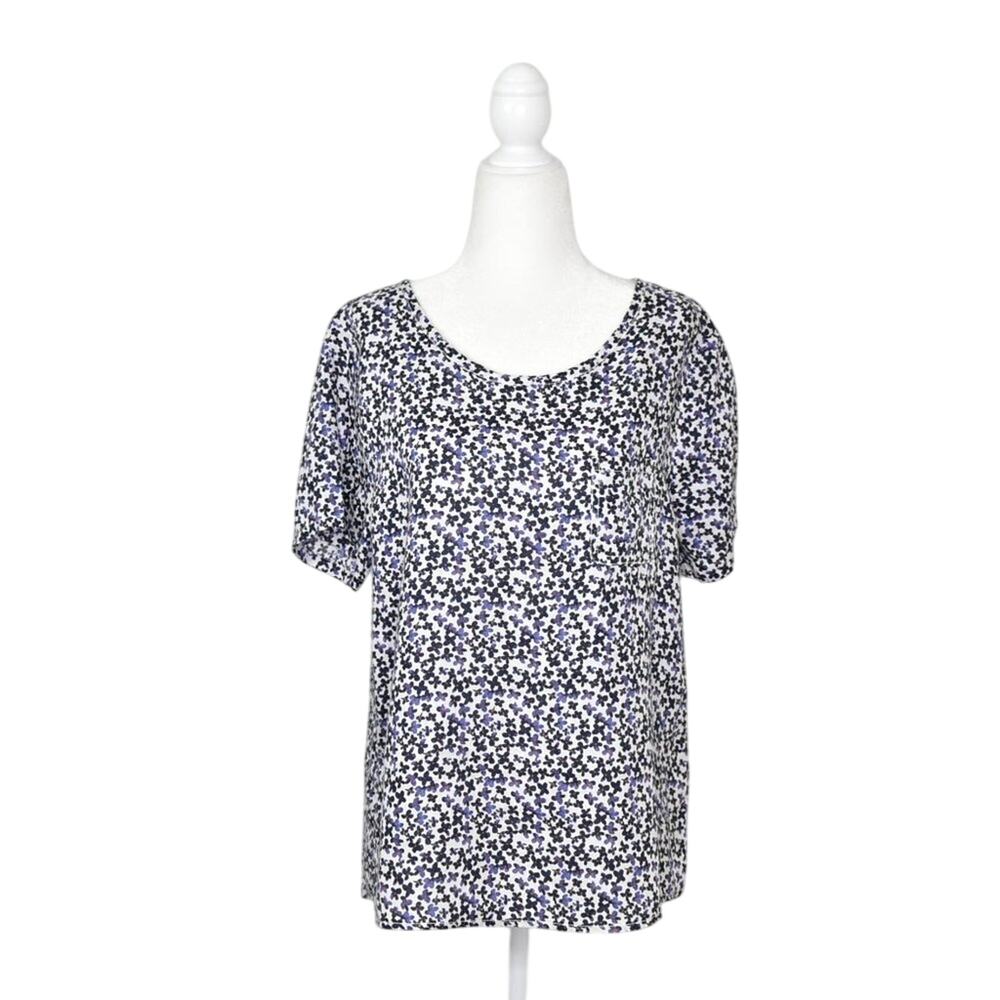 Cynthia Rowley 100% Linen‎ Floral Short Sleeve Top Small Purple White Breathable